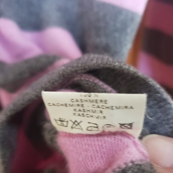 maria di ripabianca 100% cashmere pink grey stripe cardigan preppy Med Italy - Picture 3 of 5